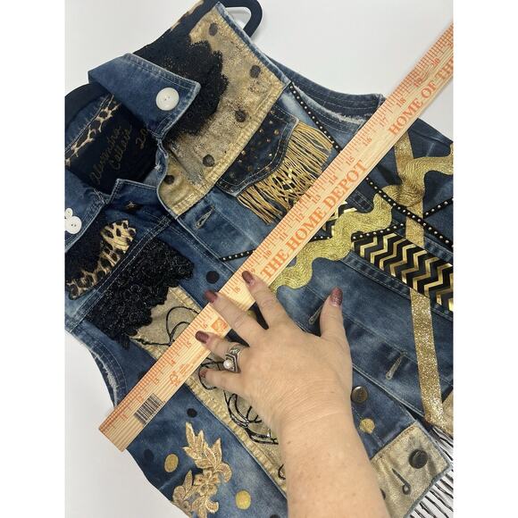 New Orleans Saints Fan Upcycled Denim Jacket Bling Handmade Designer Original - Picture 5 of 6